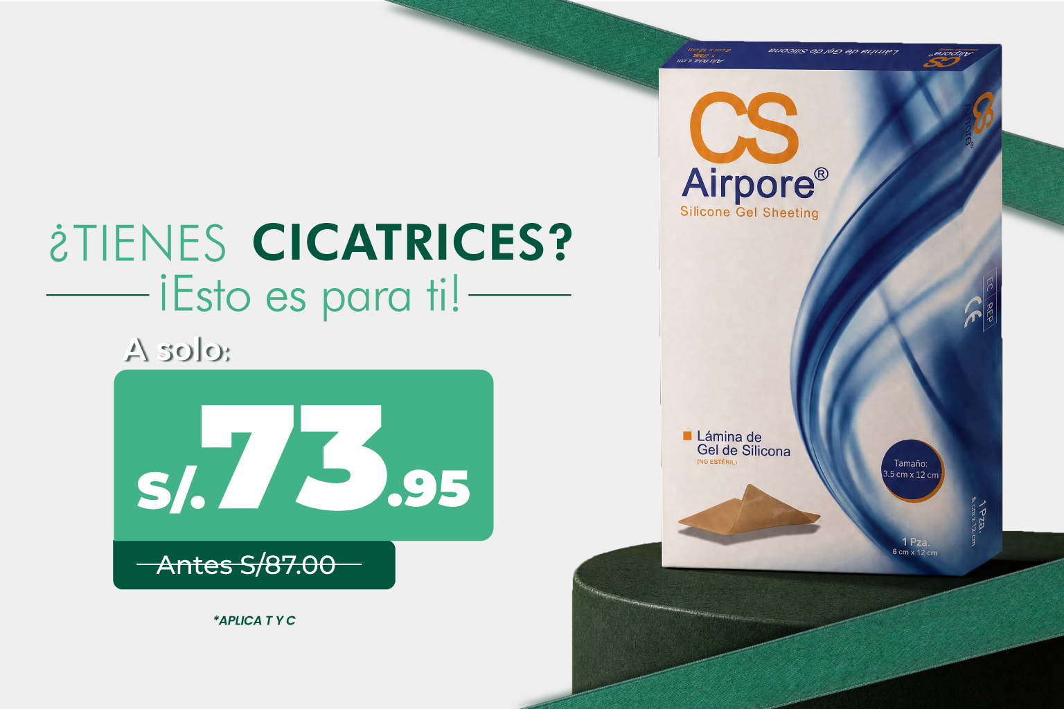 Lamina de 3.5 x 12 cm CS Airpore silicone Gel Sheeting 3.5 x 12 cm