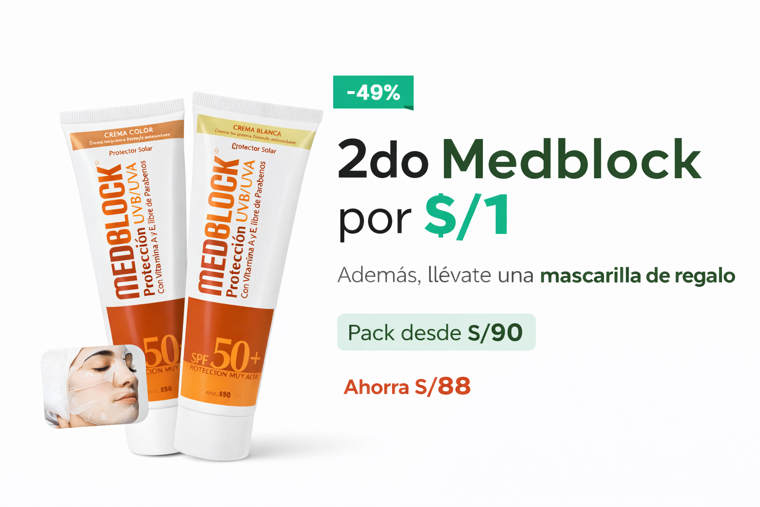 Pack Medblock Crema Blanco Lleva el 2do. por S/1