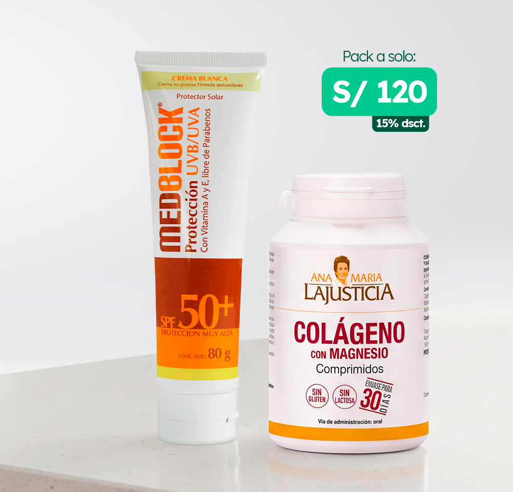 Promoción Medblock crema blanca + COLÁGENO + MAGNESIO (180 COMPRIMIDOS)