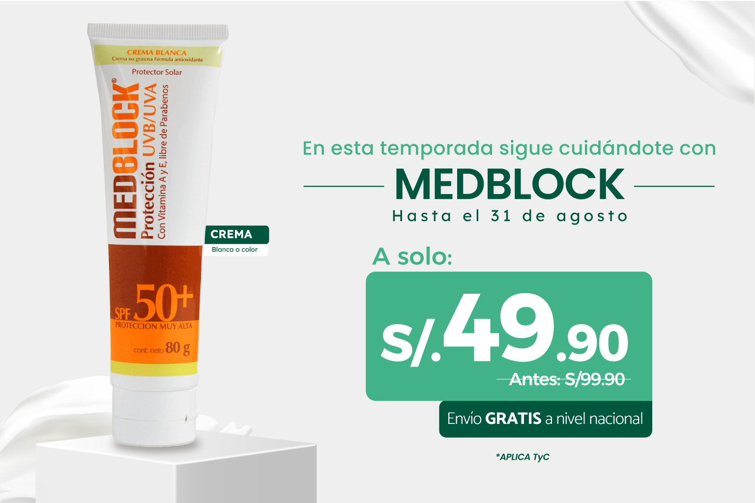 MedBlock Fotoprotector SPF50+ Crema color 80g