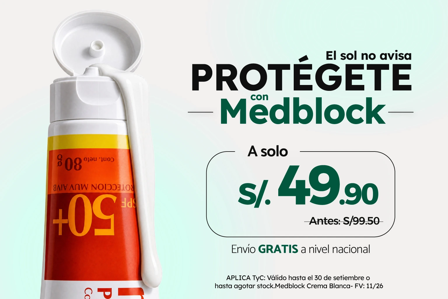 MedBlock Fotoprotector SPF50+ Crema blanca 80g