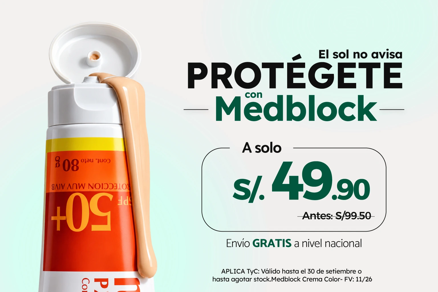 MedBlock Fotoprotector SPF50+ Crema color 80g
